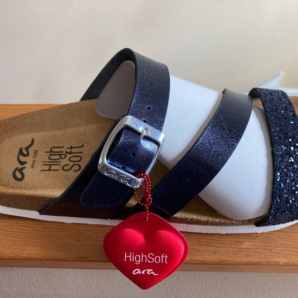Ara Women’s Felipa Blue Glitter Slide Sandals, Size EU 38 US 7.5 Pre owned - Picture 3 of 5